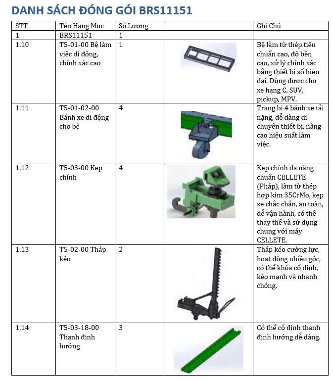 Thiết bị kéo nắn xe tai nạn và bộ phụ kiện tiêu chuẩn VIMET BRS11151
