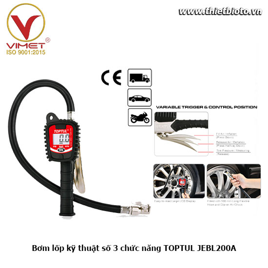 Đòng hồ bơm lốp kỹ thuật số 3 chức năng TOPTUL JEBL200A